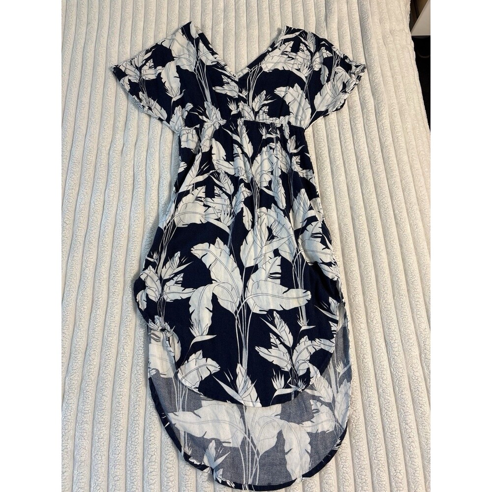 Roxy Flamingo Shades Tropical Midi Dress Womens Small Navy Blue White Vacation
